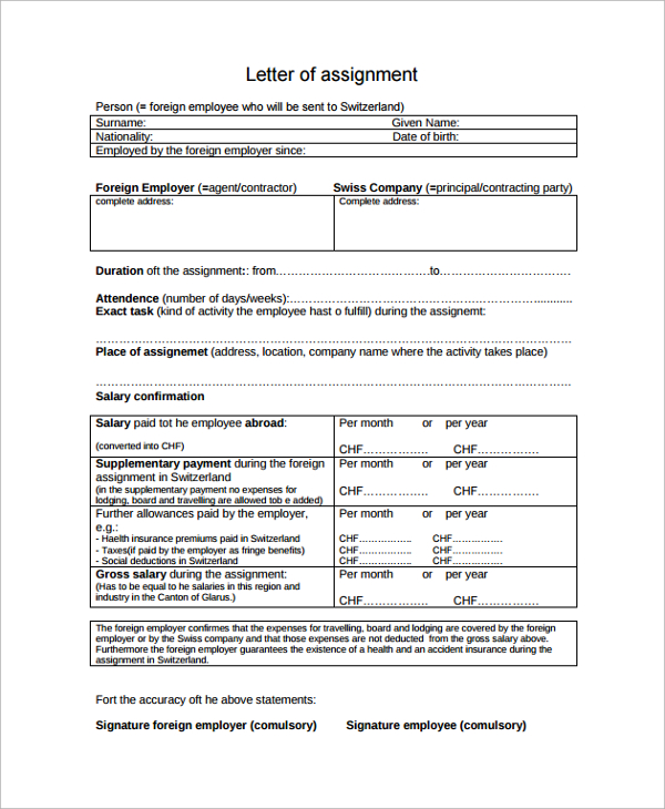 salary assignment letter format