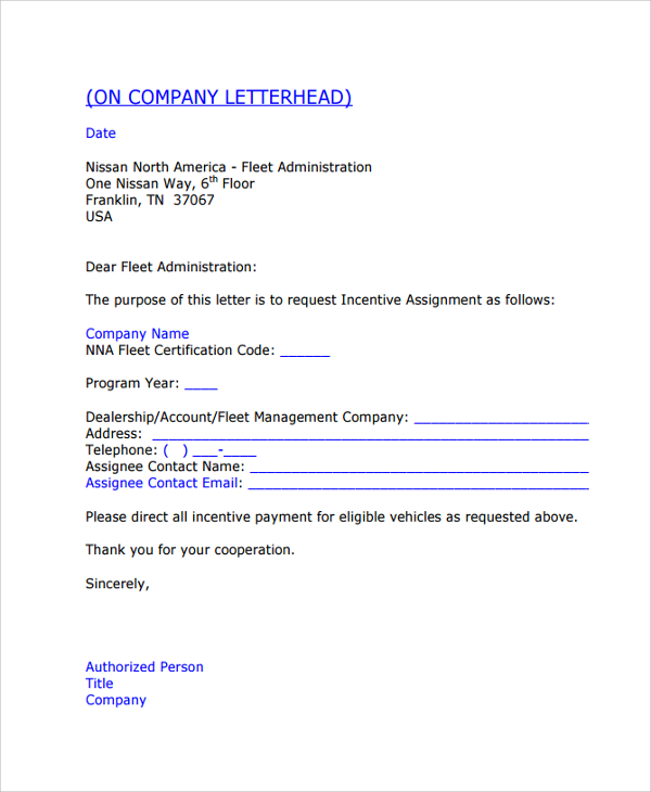 letter of assignment claim