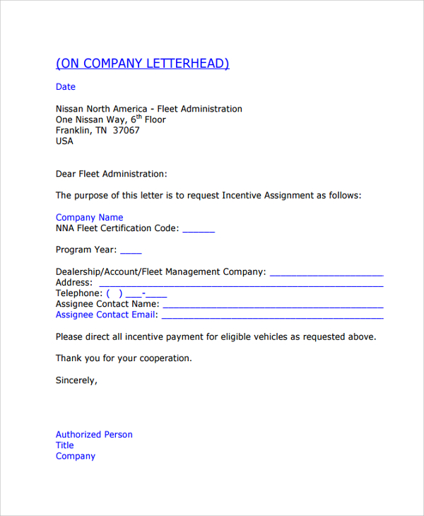 letter of assignment template free