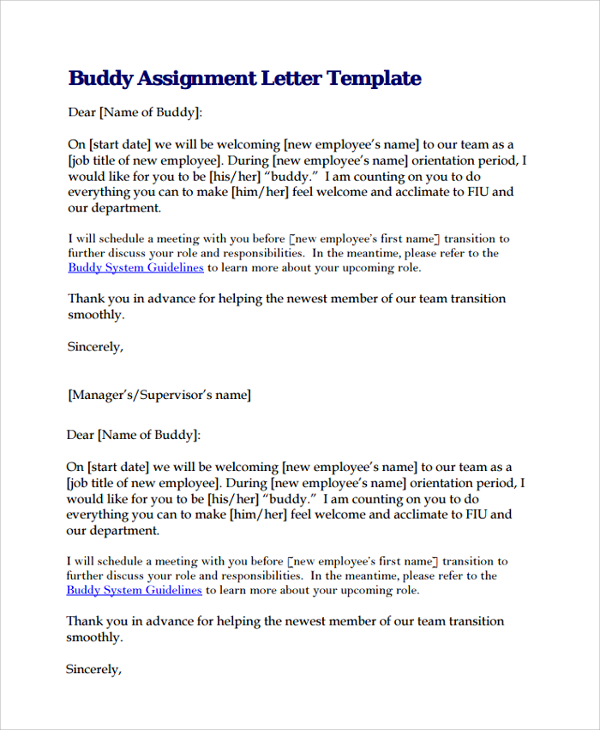 buddy assignment letter