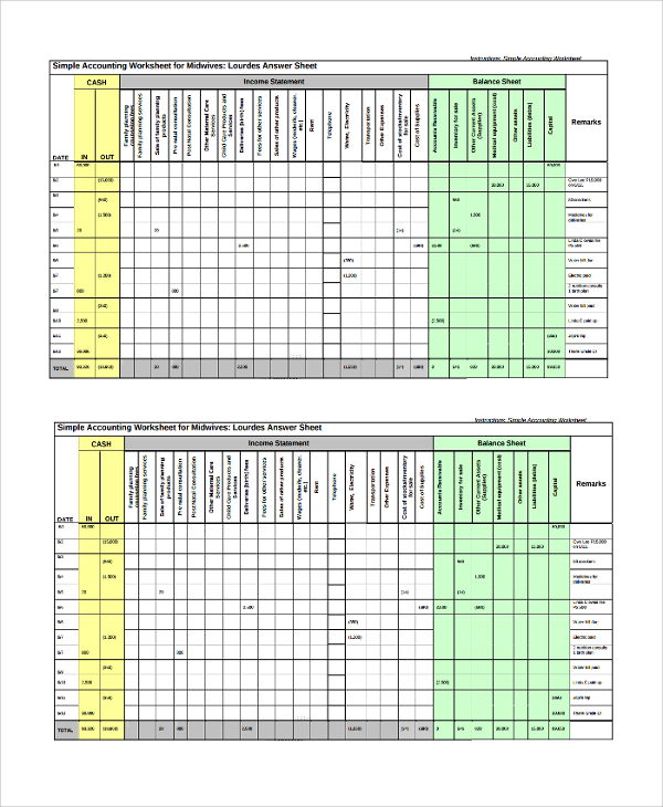 sample accounting worksheet template
