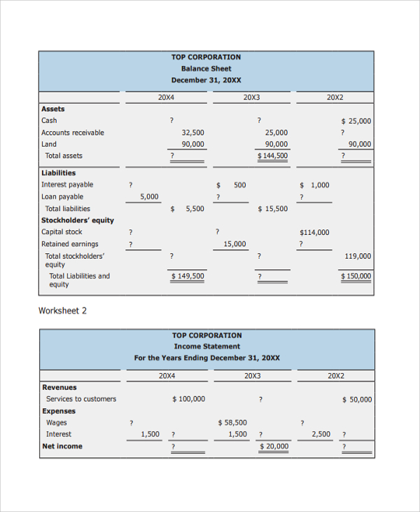 accounting worksheet template word