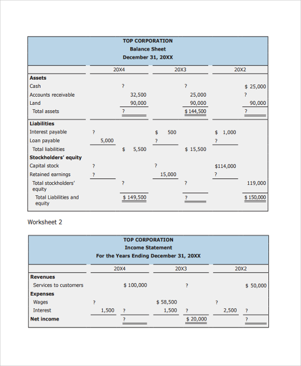 professional accounting worksheet template