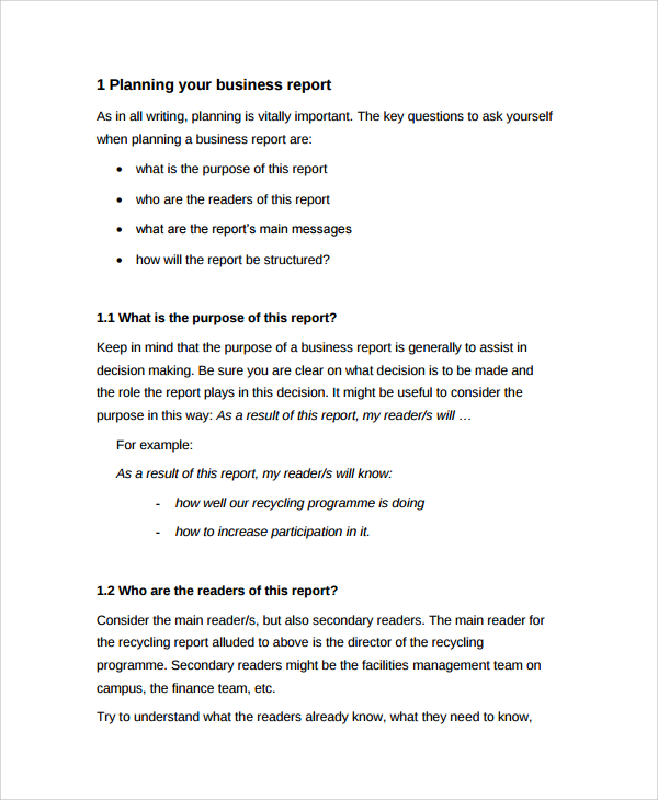 business report outline example