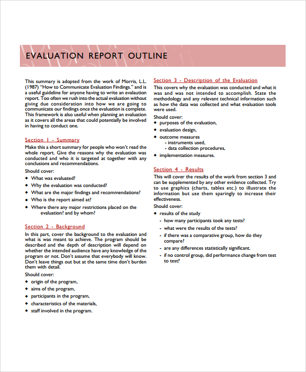 evaluation reort outline