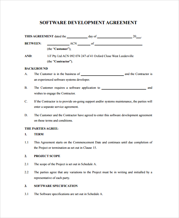 basic software development agreement