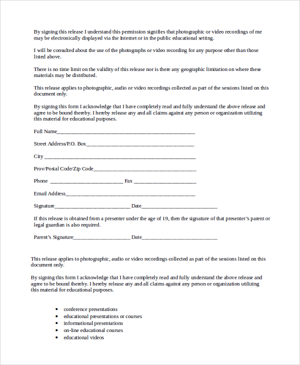 photography talent release form