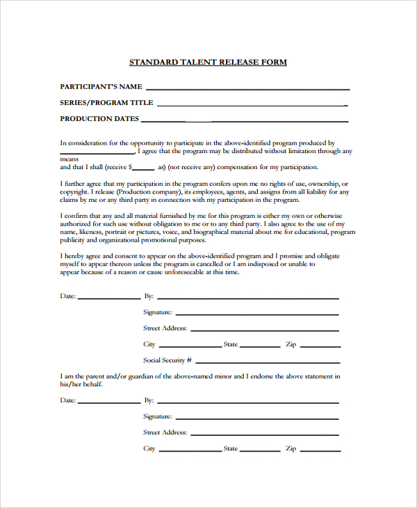 standard talent release form