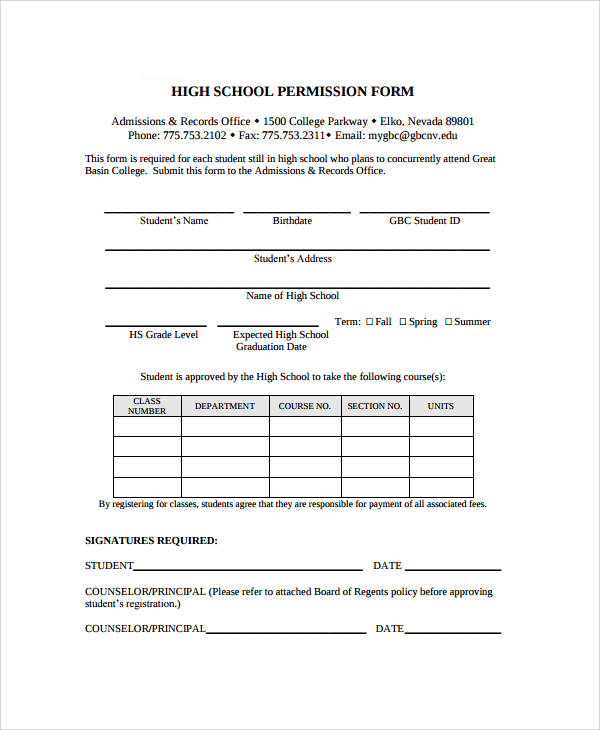 school permission form 