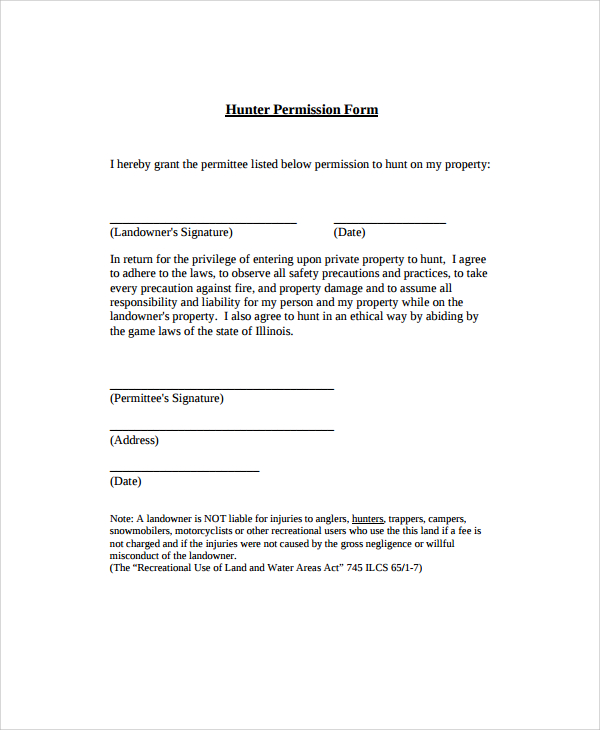 Printable Hunting Permission Form