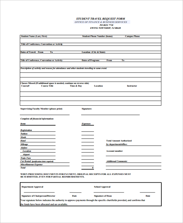 Free 9 Sample Travel Request Forms In Pdf Ms Word 5367