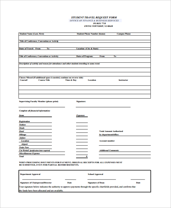 FREE 9 Sample Travel Request Forms In PDF MS Word