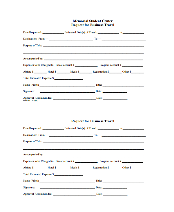 FREE 9+ Sample Travel Request Forms in PDF | MS Word