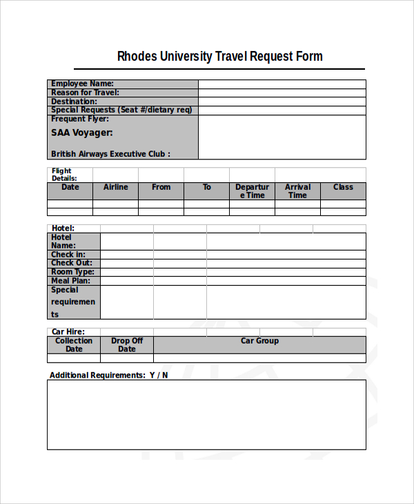 overseas travel request form