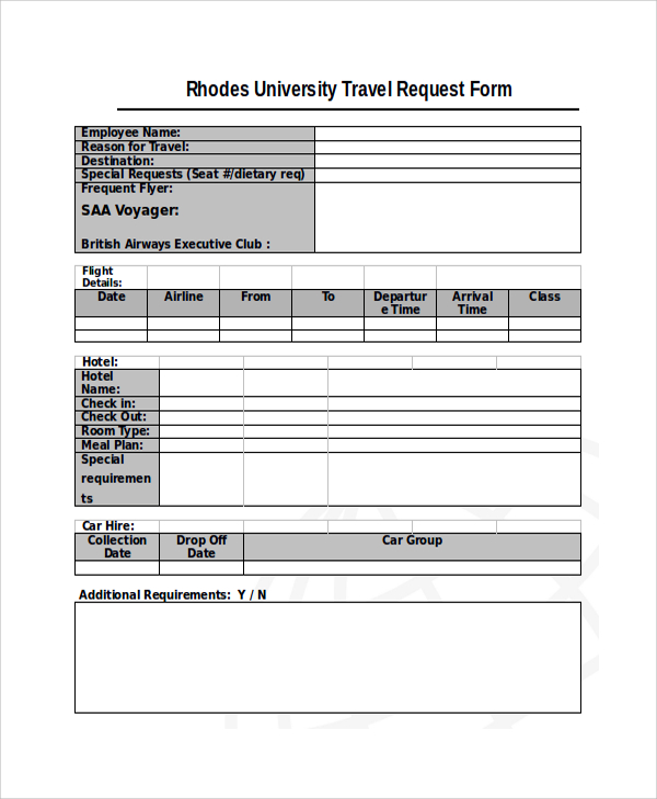 FREE 9 Sample Travel Request Forms in PDF MS Word