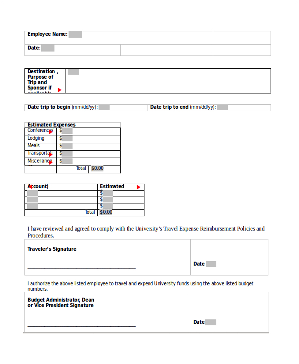 Travel Request Form Template Word