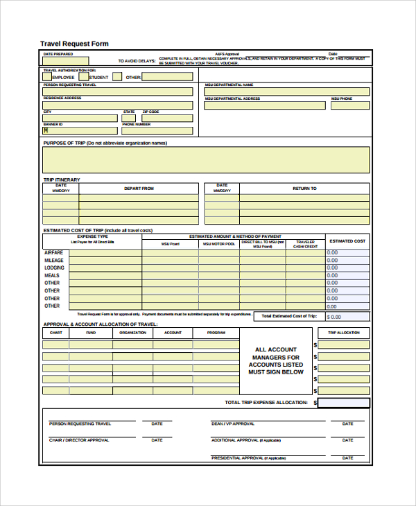 Travel Request Form Template Excel Templates