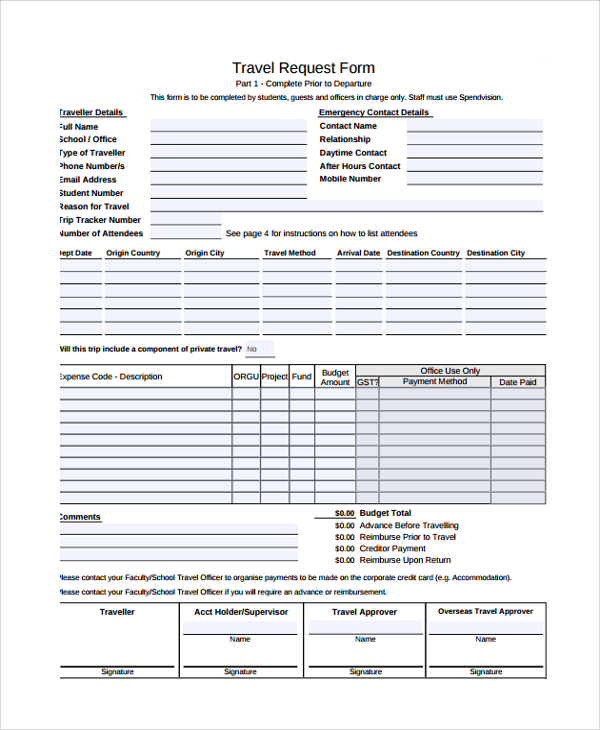 FREE 9+ Sample Travel Request Forms in PDF MS Word