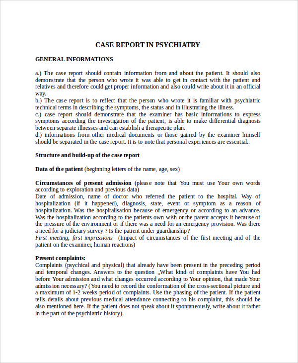 psychiatry case report template