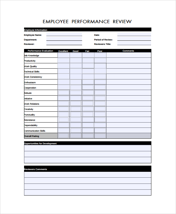 employee performance review form