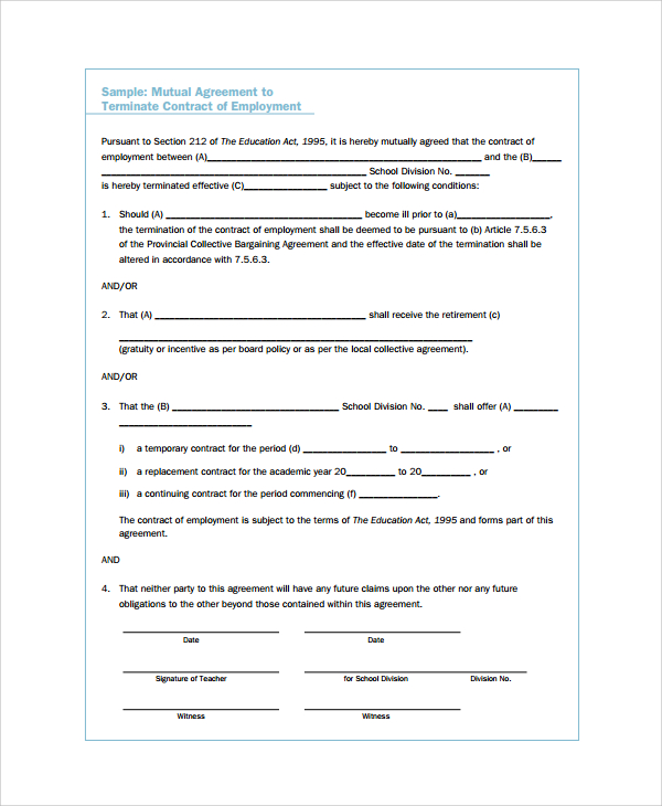 Mutual Termination Of Contract Template Free PRINTABLE TEMPLATES