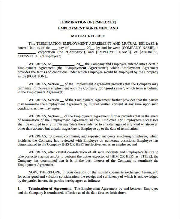 FREE 7  Employment Termination Agreement Templates in PDF MS Word