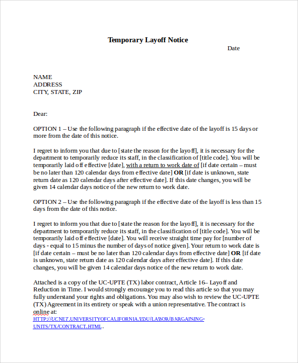 temporary layoff notice template
