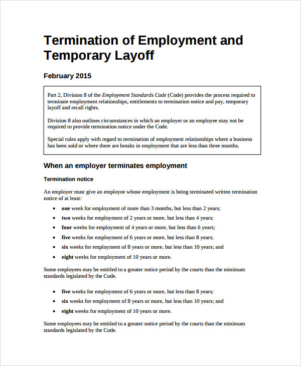 FREE 6+ Sample Layoff Notice Templates in PDF MS Word