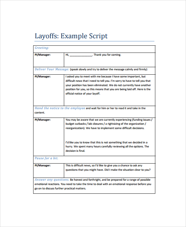 example of layoff notice template