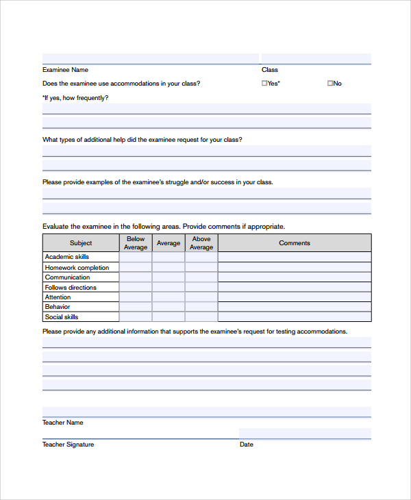 teacher survey form