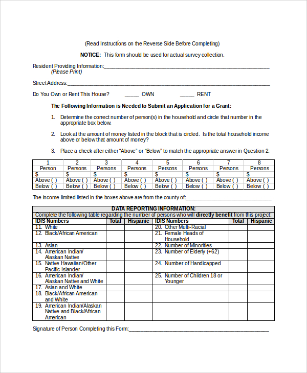 grant survey form