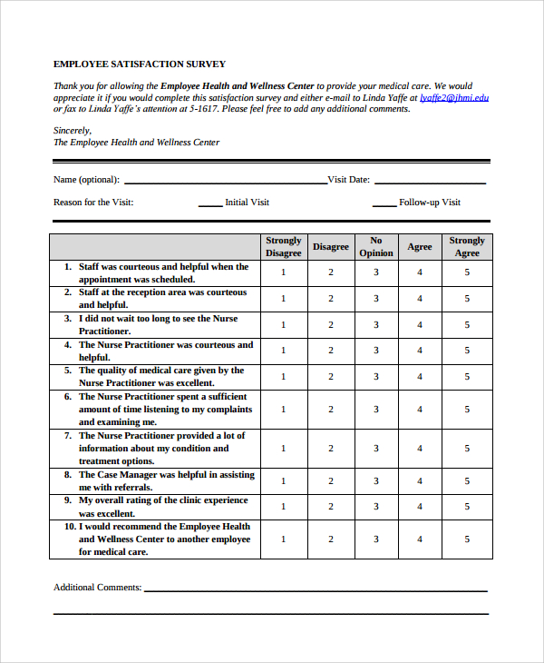 employee satisfaction survey form
