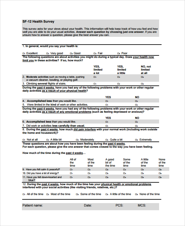 health survey form