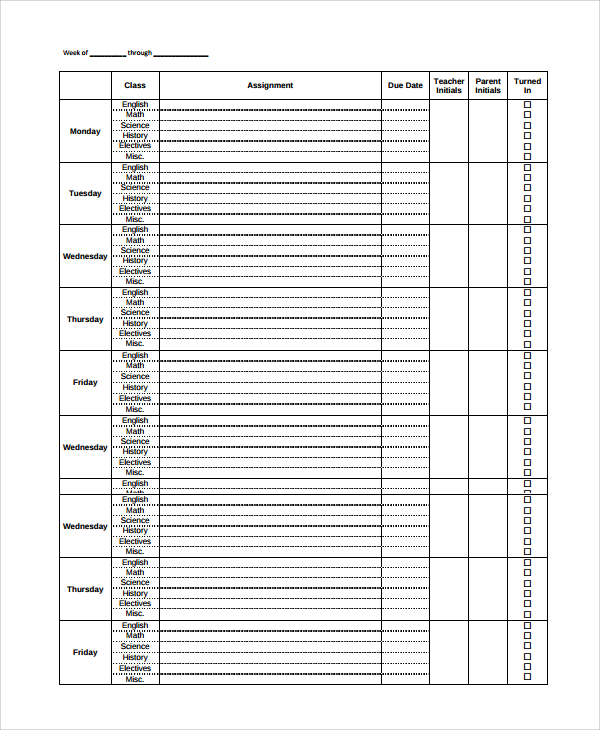 assignment sheet template for students