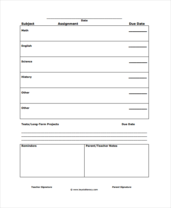 assignment due date template