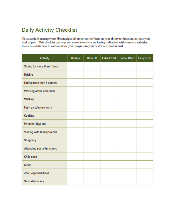 Daily Student Checklist Template