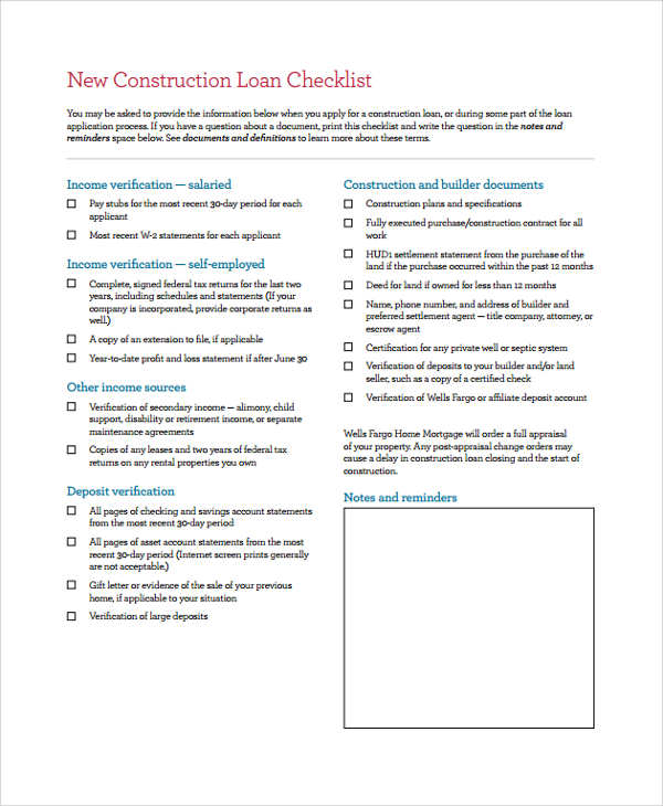 loan checklist template