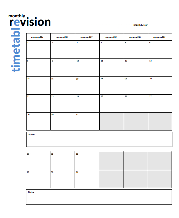 blank revision timetable template