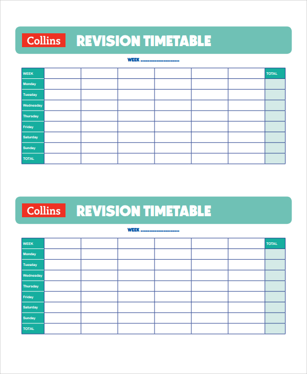 sample revision timetable template