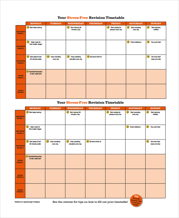 stress free revision timetable