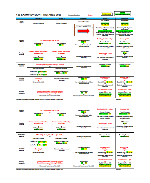 example revision timetable