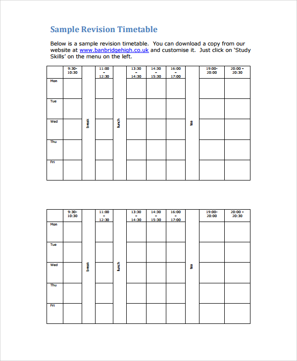 revision timetable format