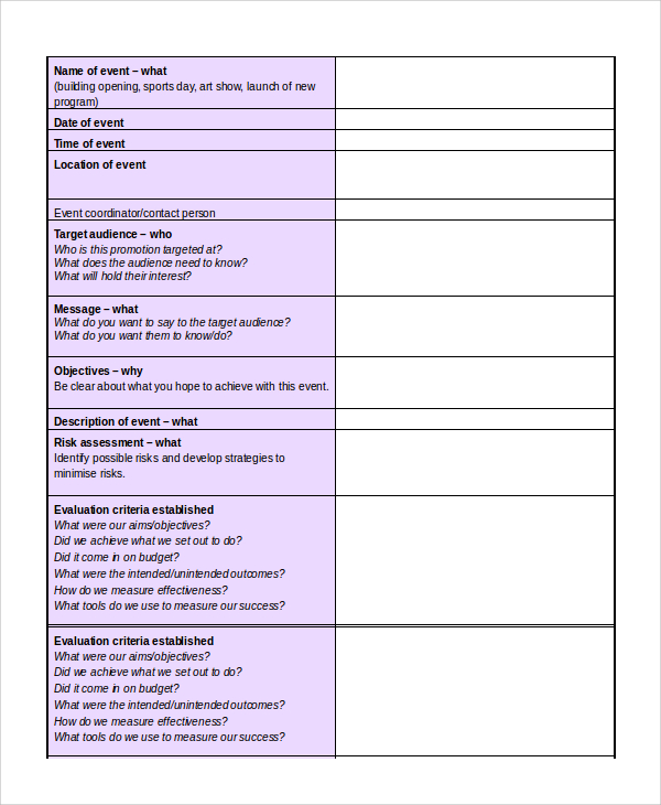 event planning timetable schedule template