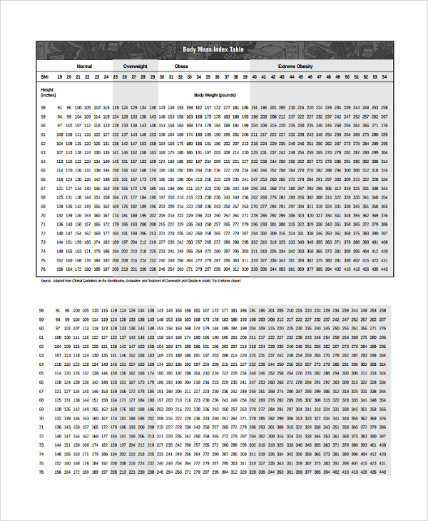 bmi charts for adult obesity