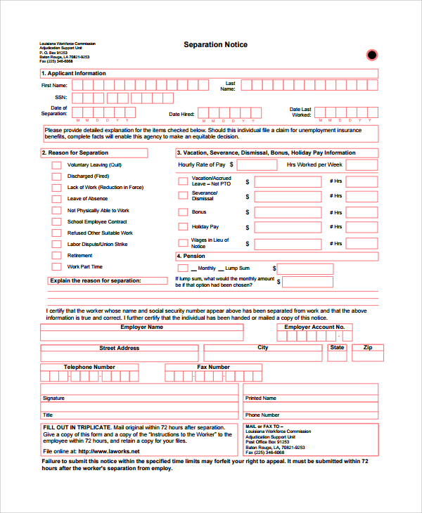 professional separation notice template