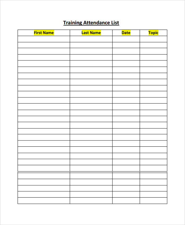 Attendance List Template