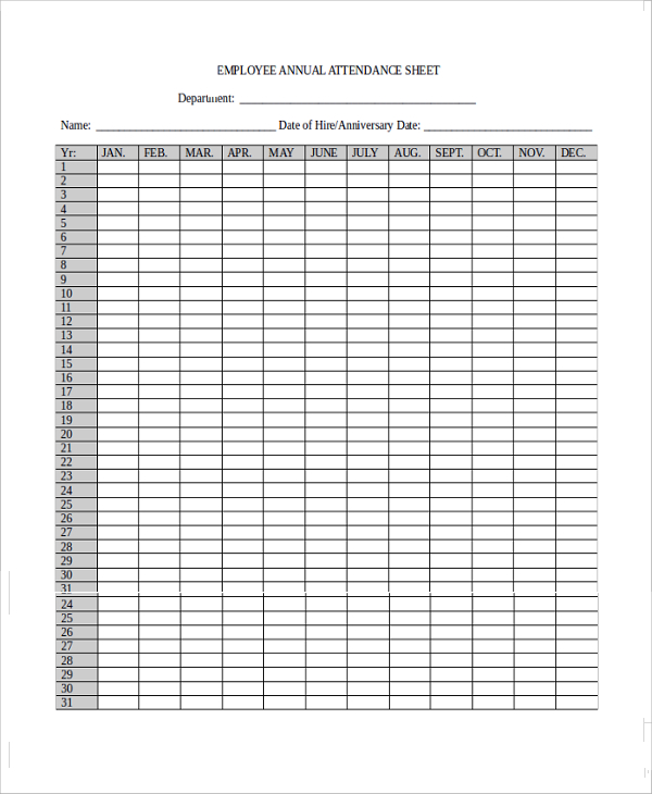 employee attendance list template