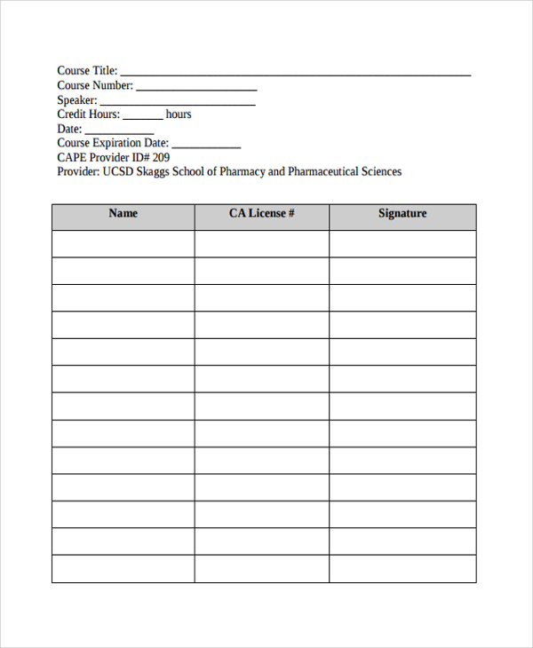 FREE 10 Sample Attendance List Templates In PDF MS Word Excel