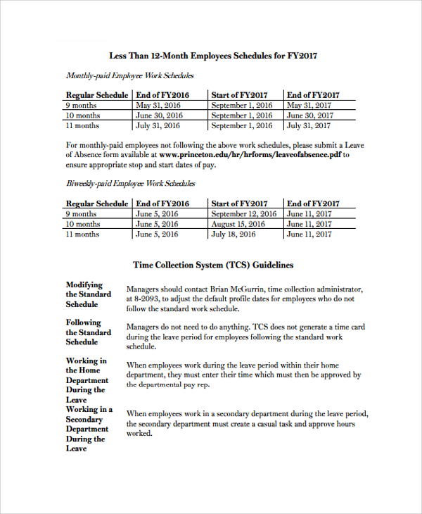 monthly employee work schedule template