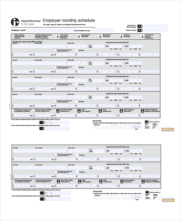 employee monthly work schedule template